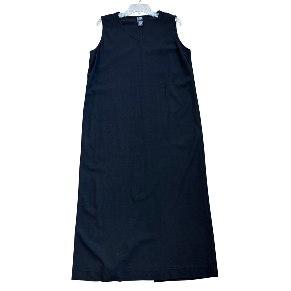 Eileen Fisher Black Sleeveless Midi Dress with V-Neck